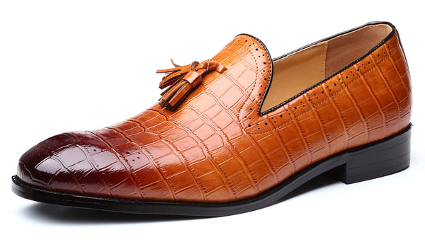 Santimon Men's Checkered Tassel Smoking Loafers