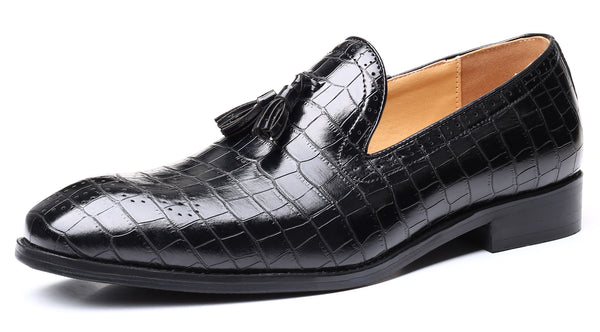 Santimon Men's Checkered Tassel Smoking Loafers