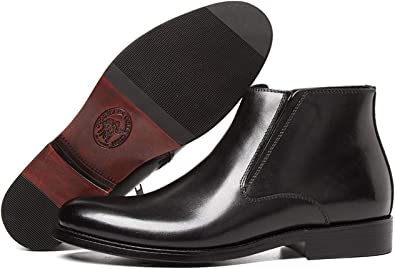 Santimon Men's Chelsea Ankle Boot Zipper Black Tan