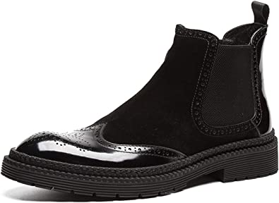 Santimon Men's Chelsea Boot Wingtip Black Red