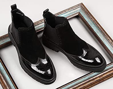 Santimon Men's Chelsea Boot Wingtip Black Red