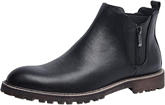 Santimon Men's Chelsea Boot Zipper Black Brown