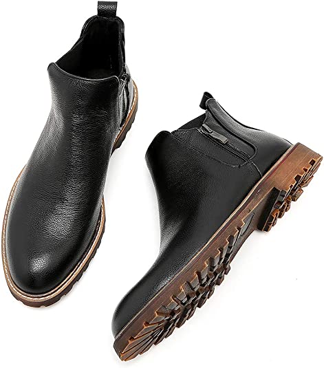Santimon Men's Chelsea Boot Zipper Black Brown