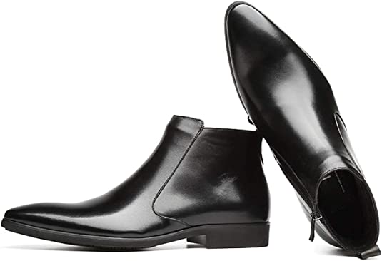 Santimon Men's Chelsea Boot Zipper Black Burgundy