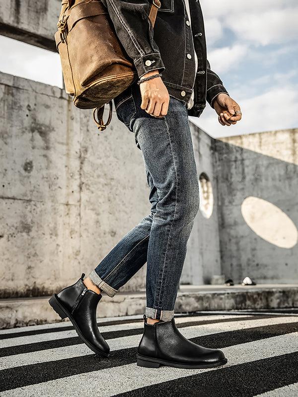 Santimon Men's Chelsea Boots Genuine Leather