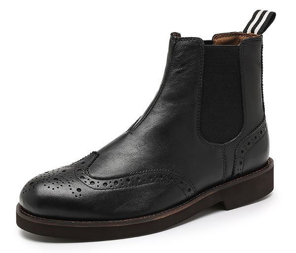 Santimon Men's Chelsea Boots Round-Toe Leather