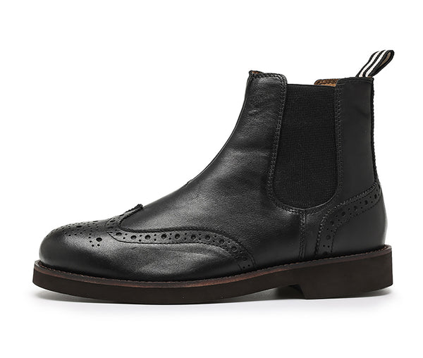 Santimon Men's Chelsea Boots Round-Toe Leather