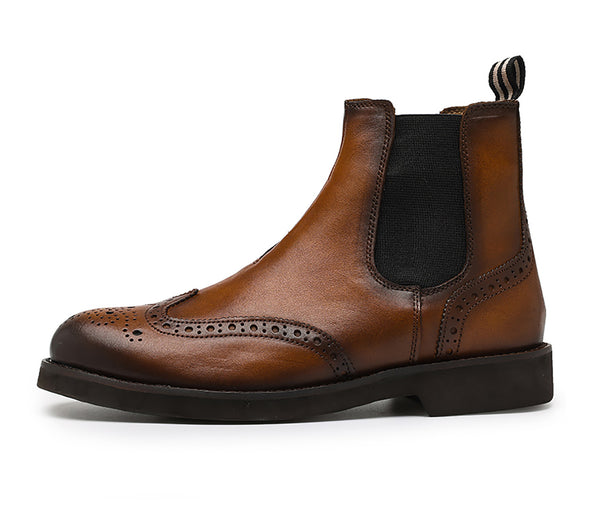 Santimon Men's Chelsea Boots Round-Toe Leather