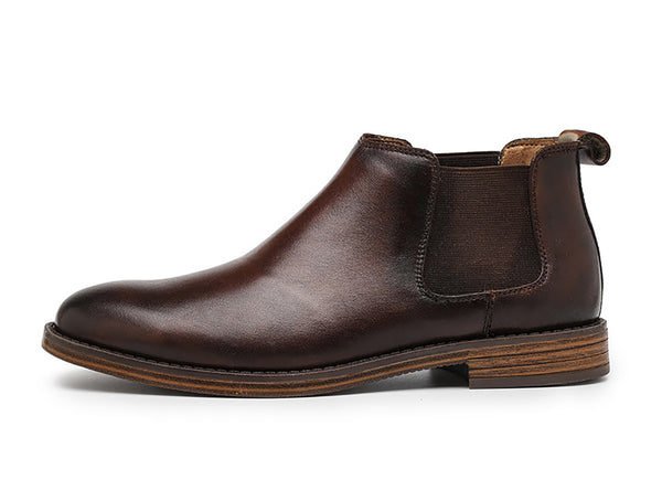 Santimon Men's Chelsea Boots Round-Toe Leather
