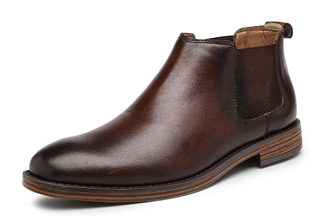 santimon Men's Chelsea Boots Round-Toe Leather