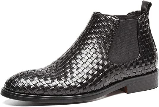 Santimon Men's Chelsea Boots Woven Black Brown