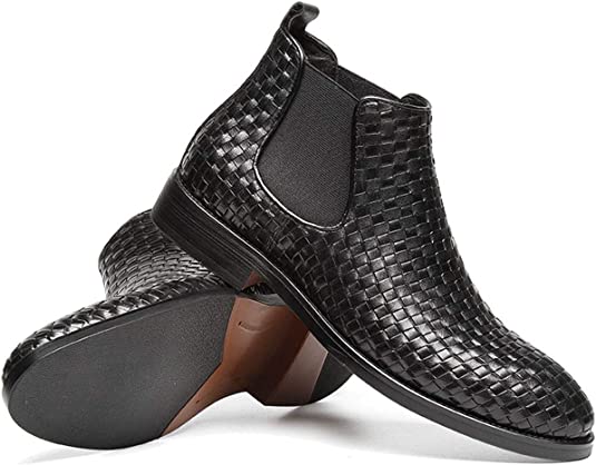 Santimon Men's Chelsea Boots Woven Black Brown