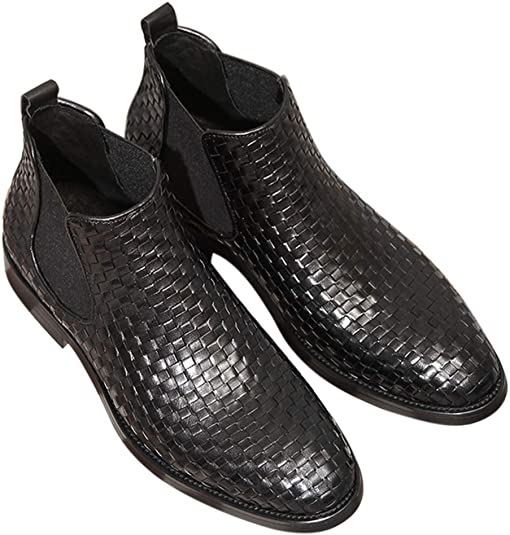 Santimon Men's Chelsea Boots Woven Black Brown