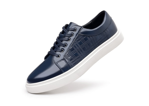 Santimon Men's Classic Plaid Leather Sneakers