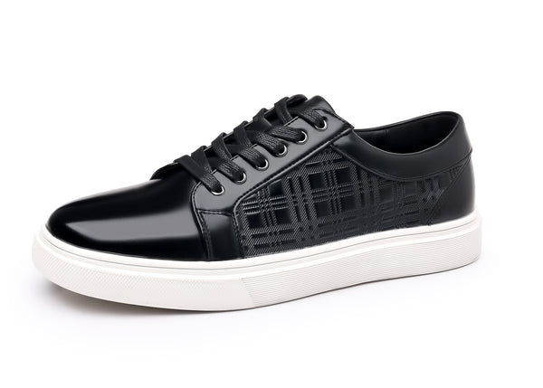 Santimon Men's Classic Plaid Leather Sneakers