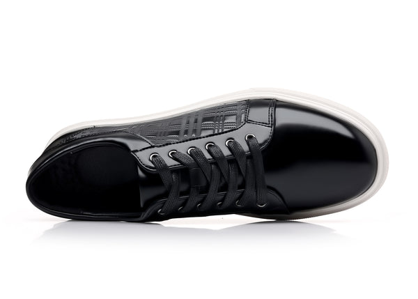 Santimon Men's Classic Plaid Leather Sneakers