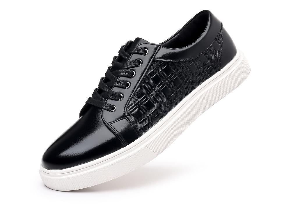santimon Men's Classic Plaid Leather Sneakers