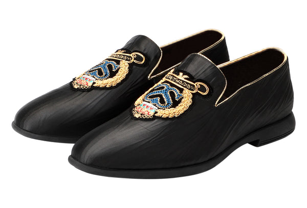 Santimon Men's Cloth Embroidery Smoking Loafers