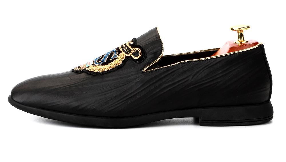 santimon Men's Cloth Embroidery Smoking Loafers