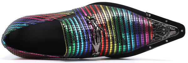 Santimon Men's Colorful Metal Tip Western Loafers