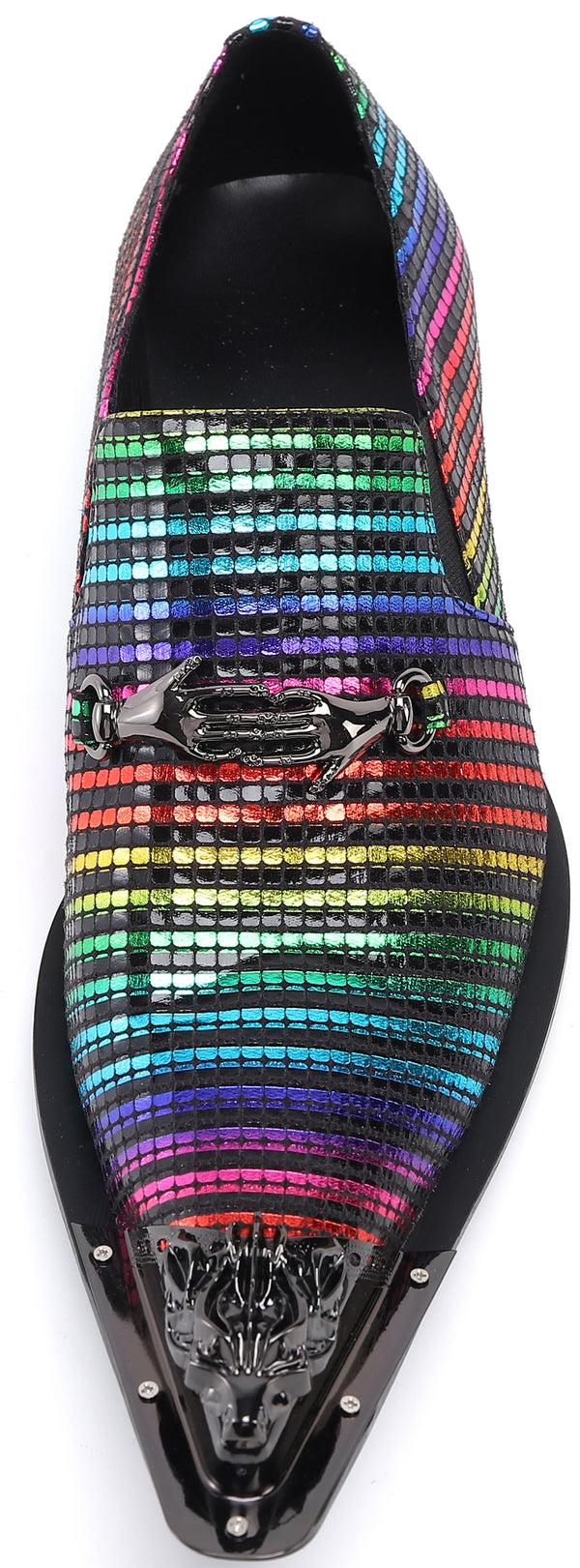 Santimon Men's Colorful Metal Tip Western Loafers