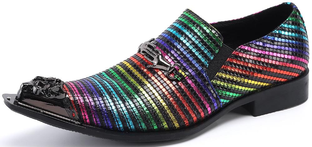 santimon Men's Colorful Metal Tip Western Loafers