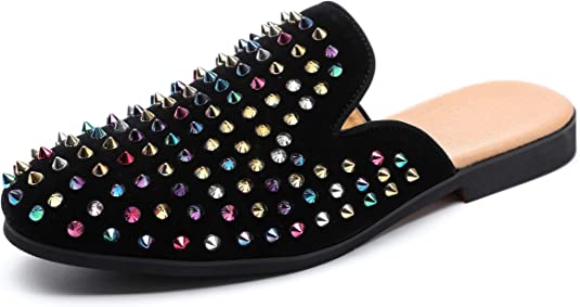 santimon Men's Colorful Rivet Mules Backless