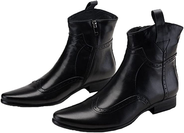 Santimon Men's Cowboy Boots Wingtip Zipper