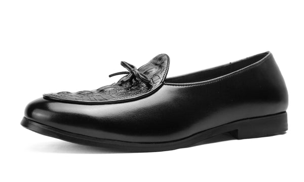 Santimon Men's Croc Bow Loafers Black