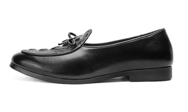 Santimon Men's Croc Bow Loafers Black
