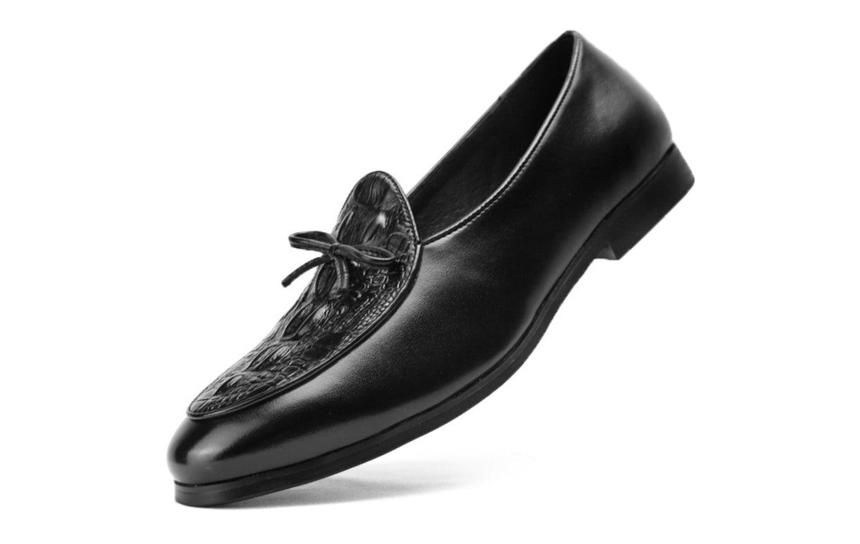 santimon Men's Croc Bow Loafers Black
