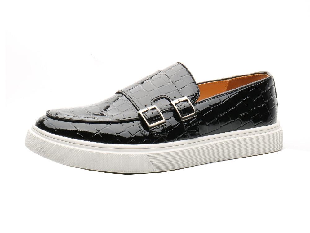 santimon Men's Croc Effect Buckle Loafers