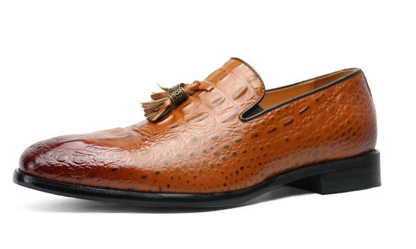 Santimon Men's Croc Tassel Loafers Brown