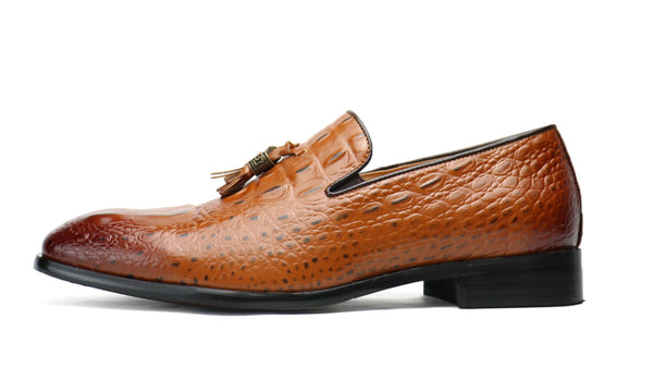 Santimon Men's Croc Tassel Loafers Brown