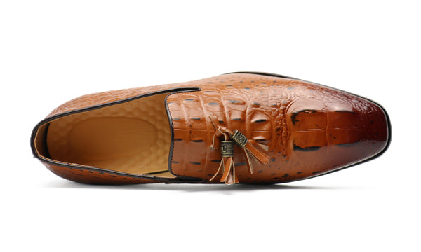 Santimon Men's Croc Tassel Loafers Brown