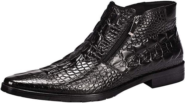 Santimon Men’s Crocodile Chelsea Boots Black Red