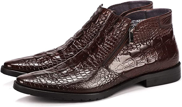 Santimon Men’s Crocodile Chelsea Boots Black Red