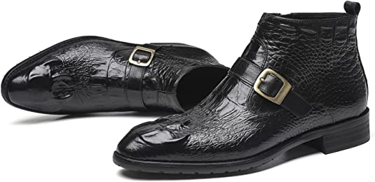 Santimon Men's Crocodile Chelsea Boots Strapped