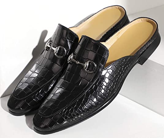 Santimon Men's Crocodile Horsebit Mules