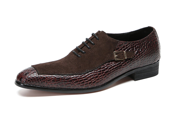 Santimon Men's Crocodile Texture Formal Oxfords