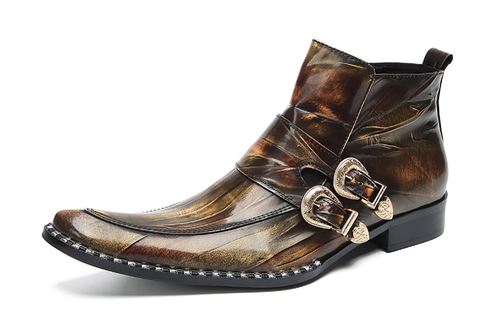 santimon Men's Double Buckle Western Boots