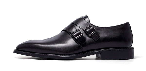 Santimon Men's Double Monk Strap Leather Loafers