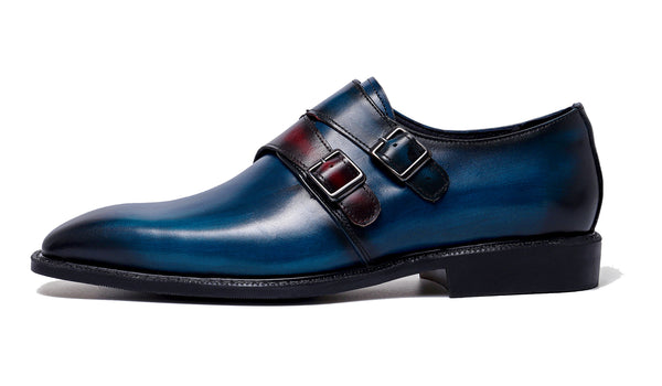 Santimon Men's Double Monk Strap Leather Loafers