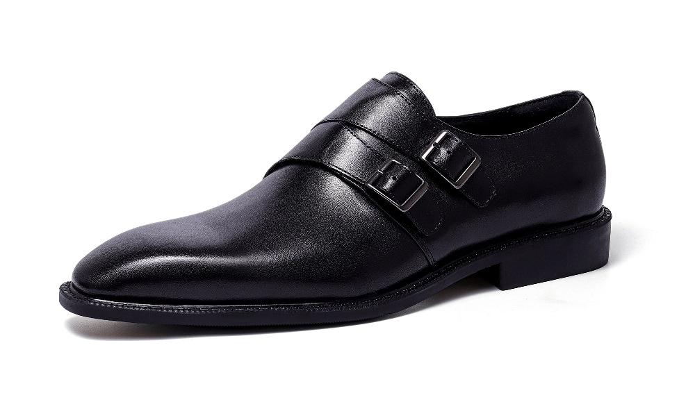 santimon Men's Double Monk Strap Leather Loafers