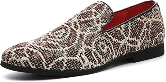 santimon Men's Embroidered Smoking Loafers