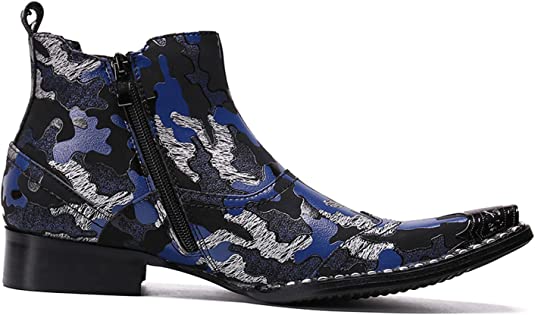 Santimon Men's Embroidered Western Boots Metal Tip