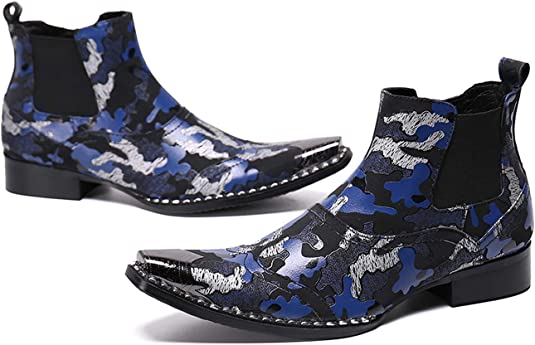 Santimon Men's Embroidered Western Boots Metal Tip