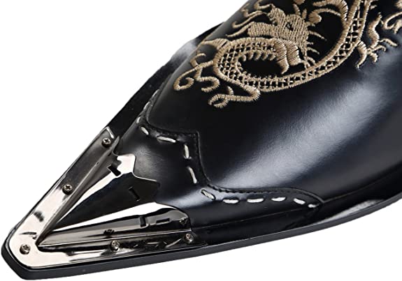 Santimon Men's Embroidery Dragon Western Loafers