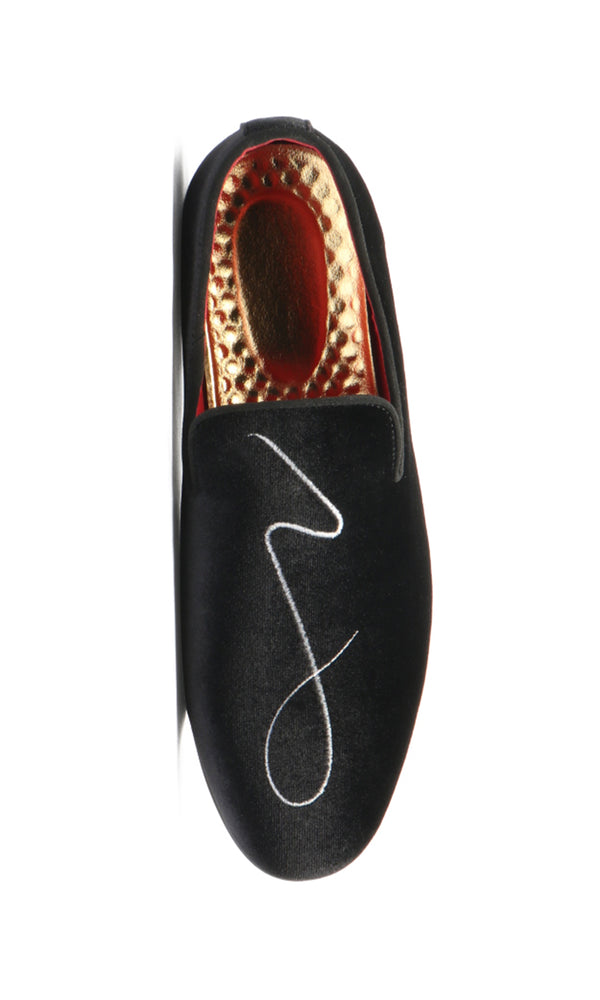 Santimon Men's Embroidery Velvet Loafers Black