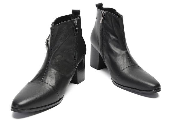 Santimon Men's Fashion Beaded-Buckle Western Boots